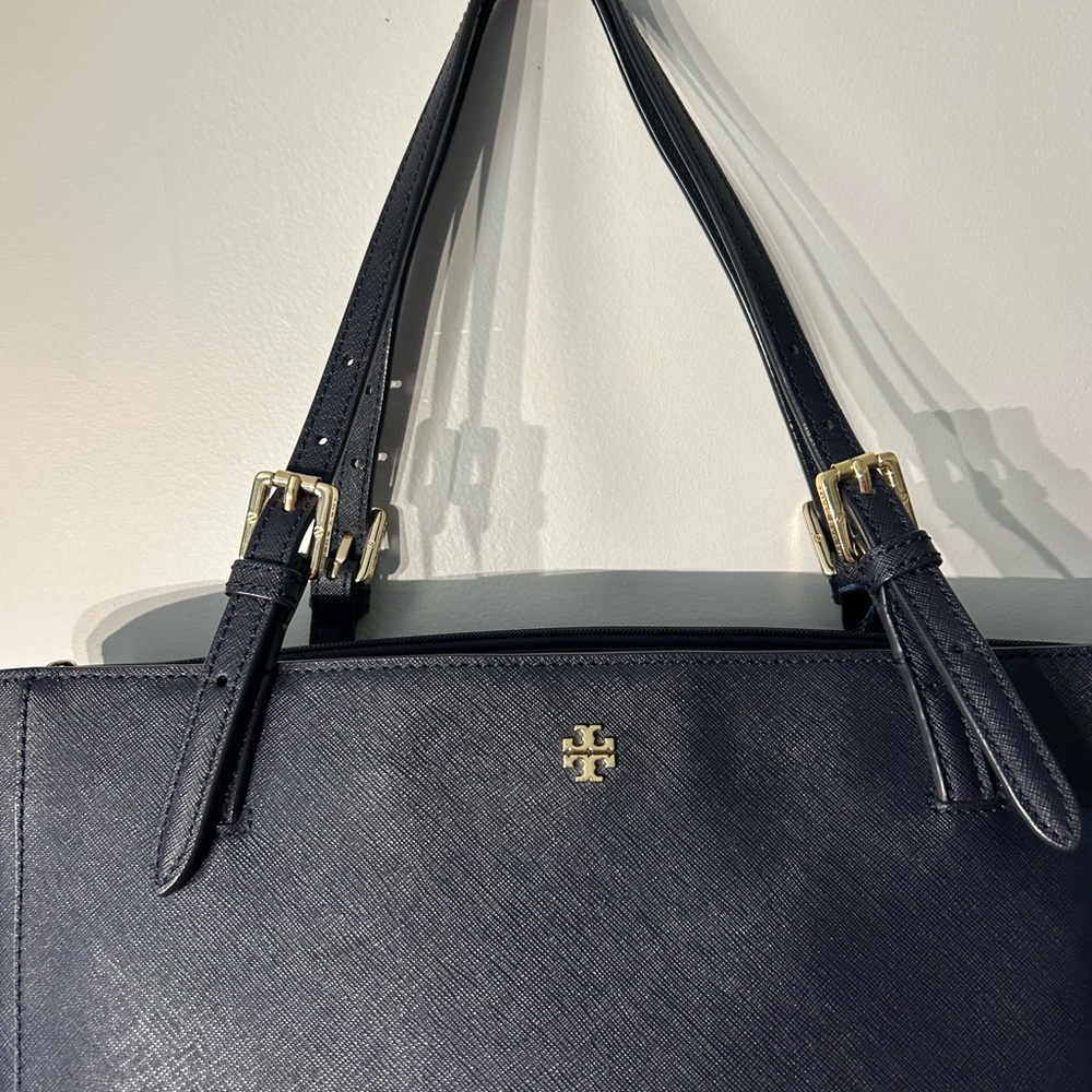Tory Burch Robinson Leather Tote Bag in Navy Blue. Medium. Condition: very good - Picture 2 of 9